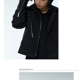 Unisex Two-Tone Irregular Short Multi-Zip Jackets