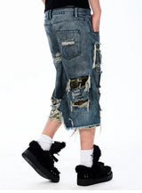 Street Style Splatter Ripped Cropped Pants