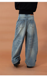 Men's Blue Printed Baggy Jeans