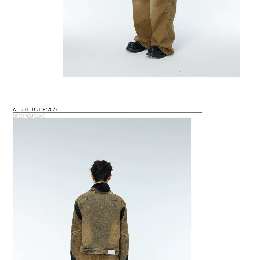 Vintage Washed Two-Tone Mesh Denim Jacket