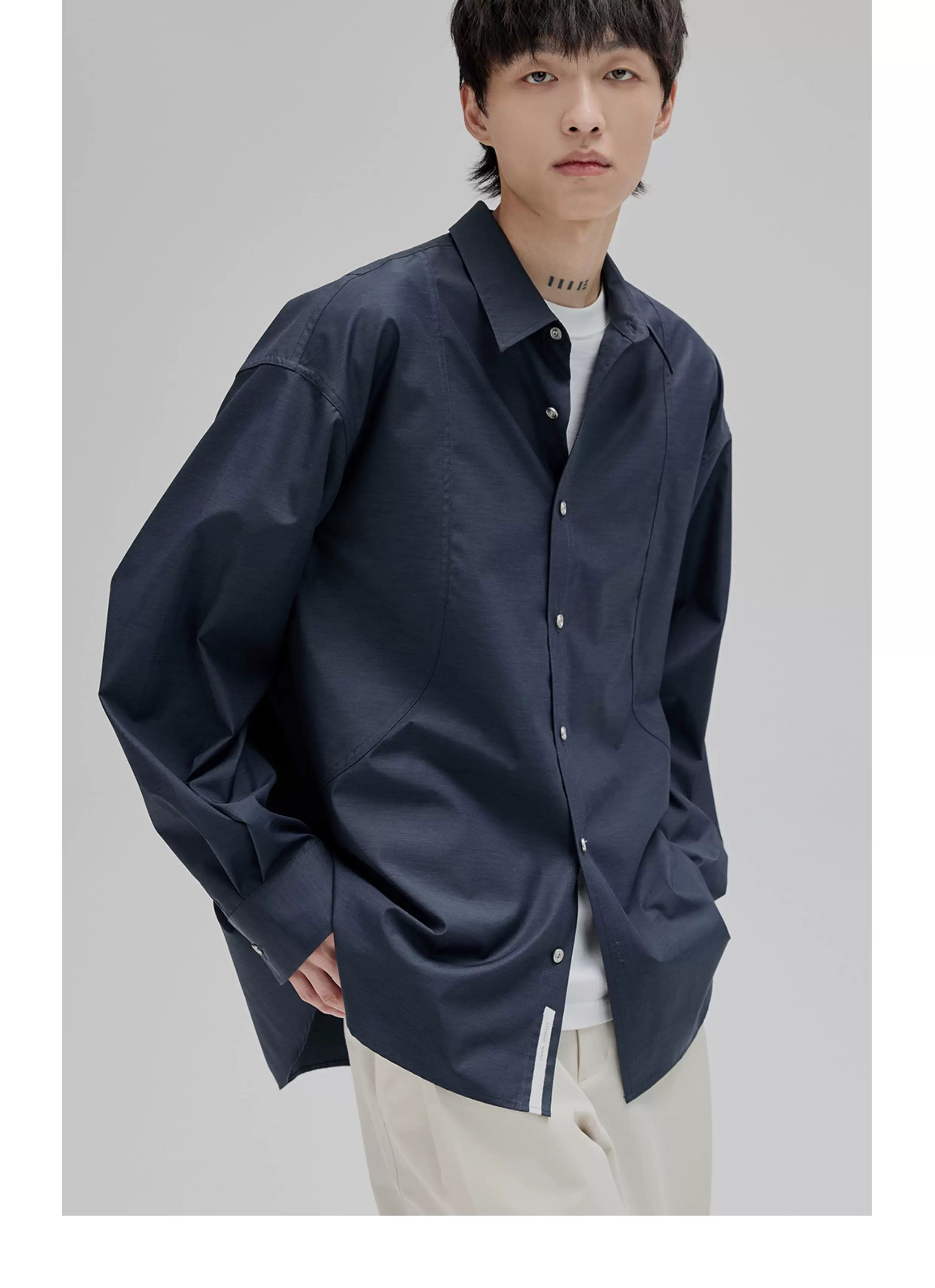 Basic Long Sleeve Cotton Blend Shirt