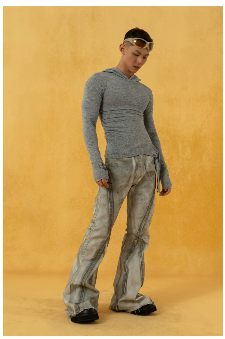 Men's Vintage Grey Distressed Flare Jeans