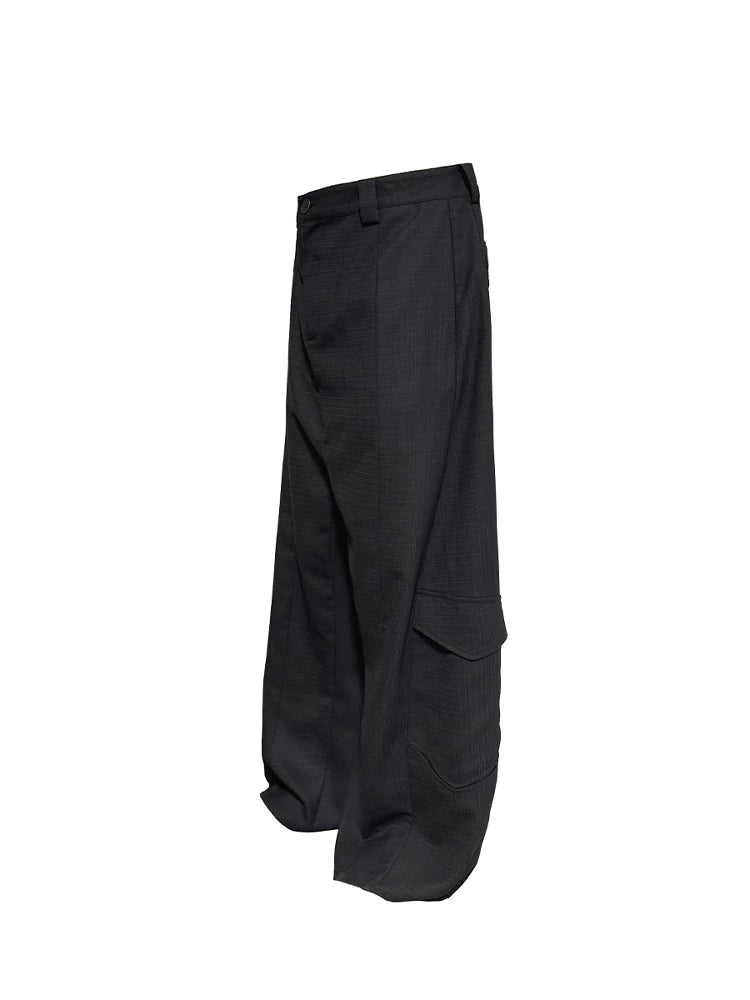 Wool Plaid Drop Crotch Cargo Pants
