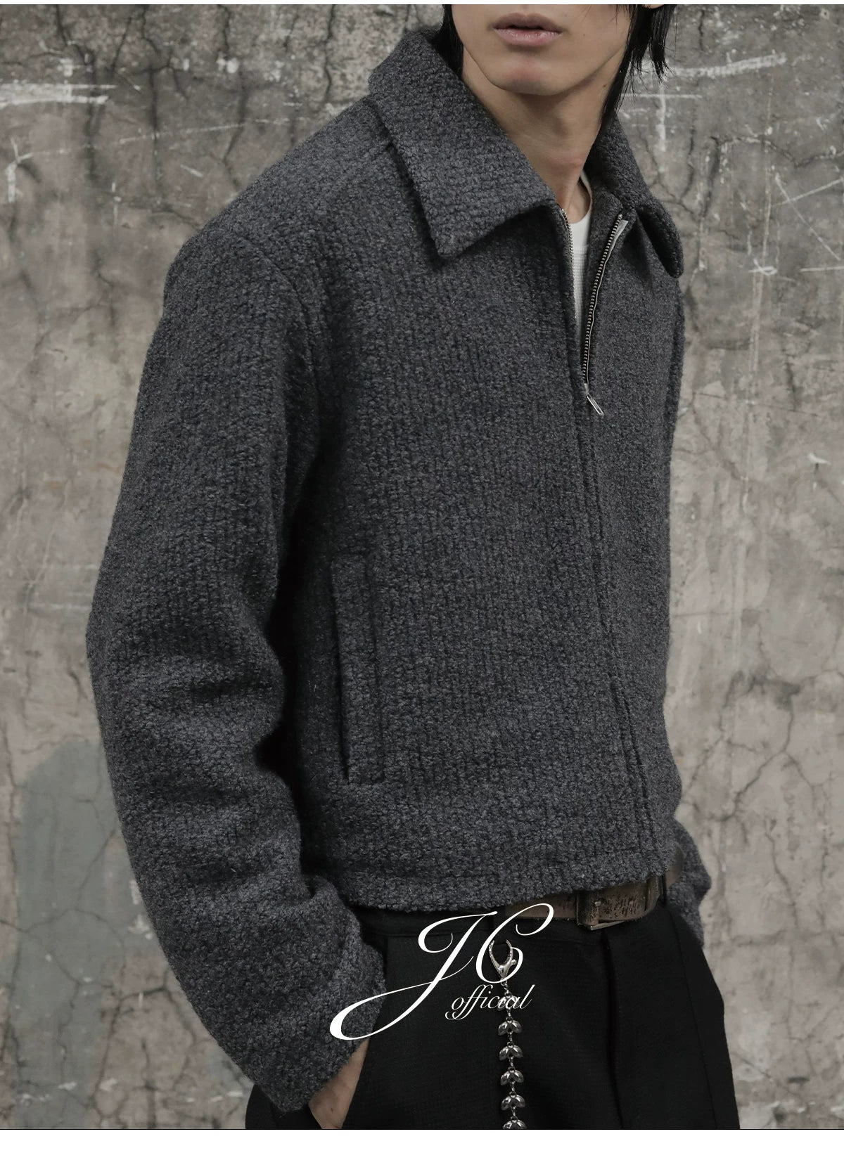 Cropped Wide Structured Terry Wool Jacket