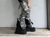 Distressed Silver Coated Embroidered Flared Jeans