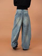 Men's Blue Printed Baggy Jeans