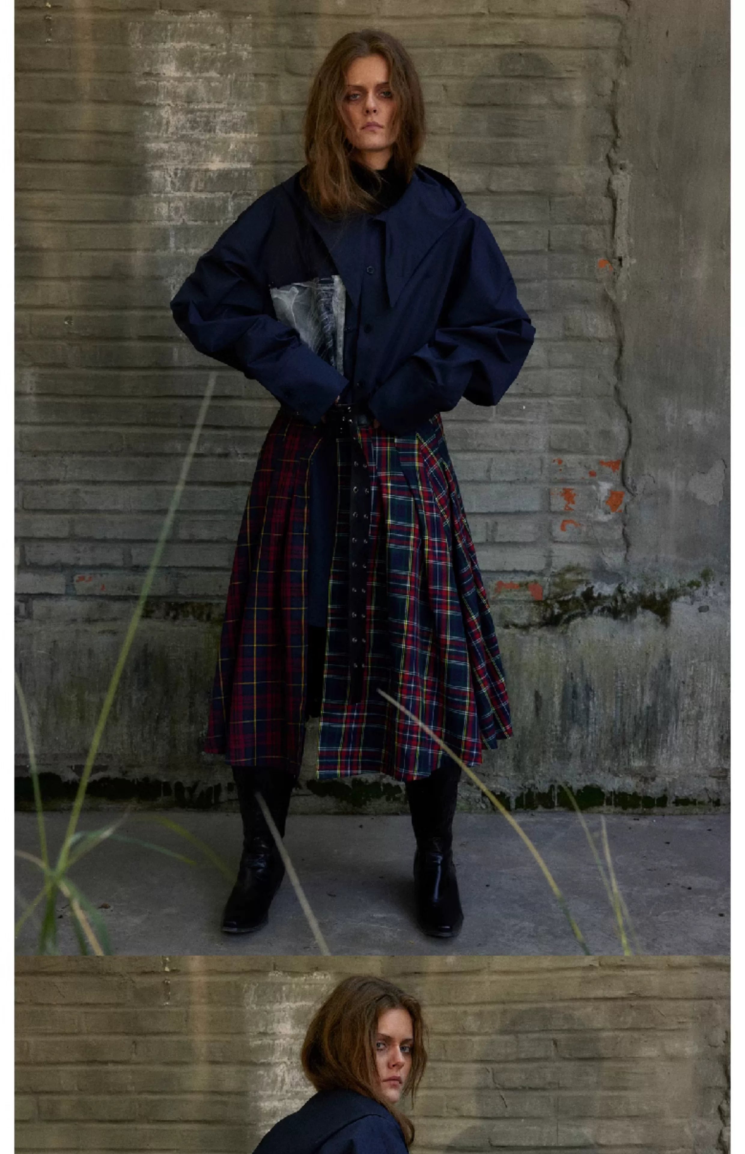 Loose Cutout Detachable Hooded Printed Shirt