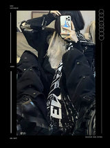 Unisex Deconstructed Black Patchwork Straight Jeans