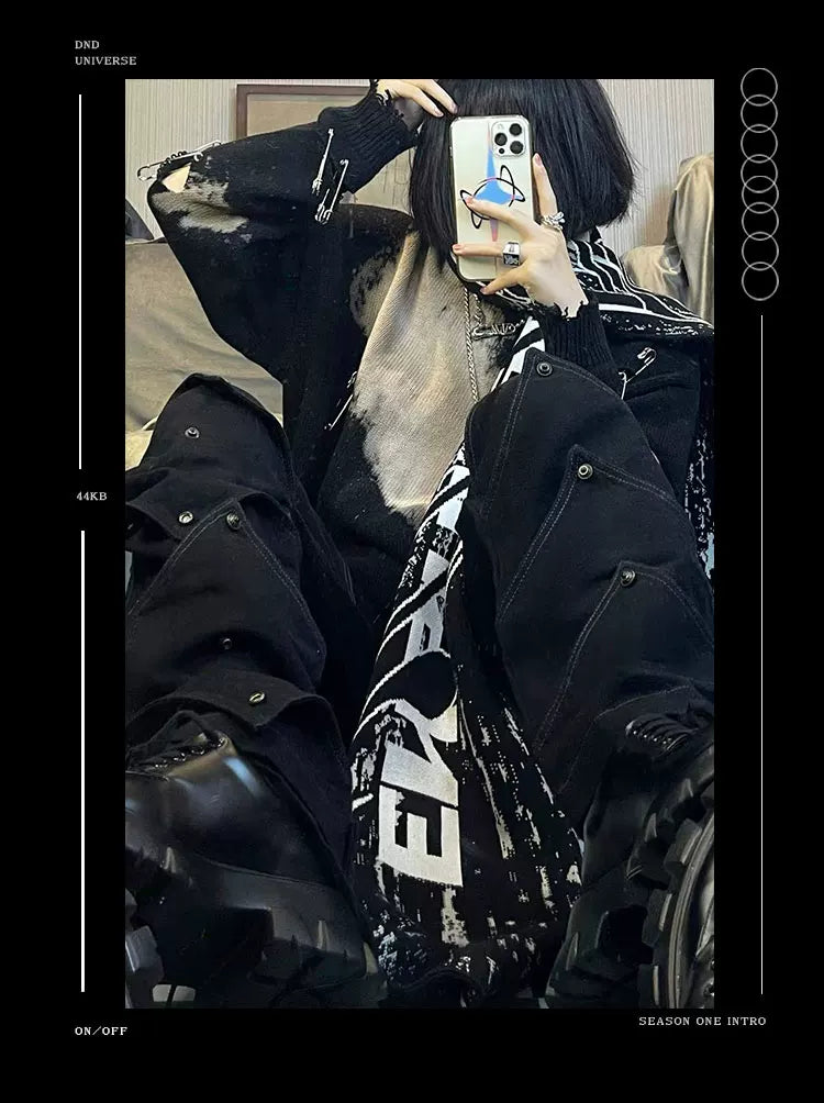 Unisex Deconstructed Black Patchwork Straight Jeans