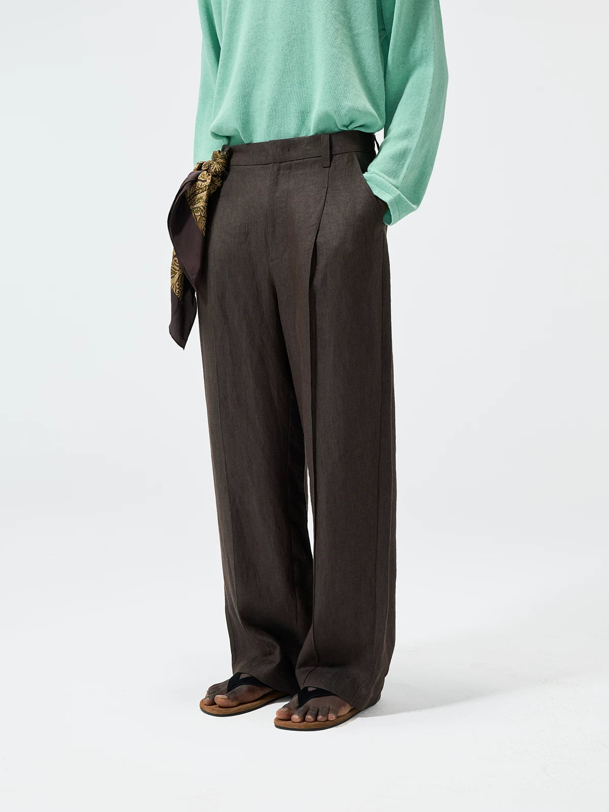 Straight Leg Hemp Linen Blend Pants