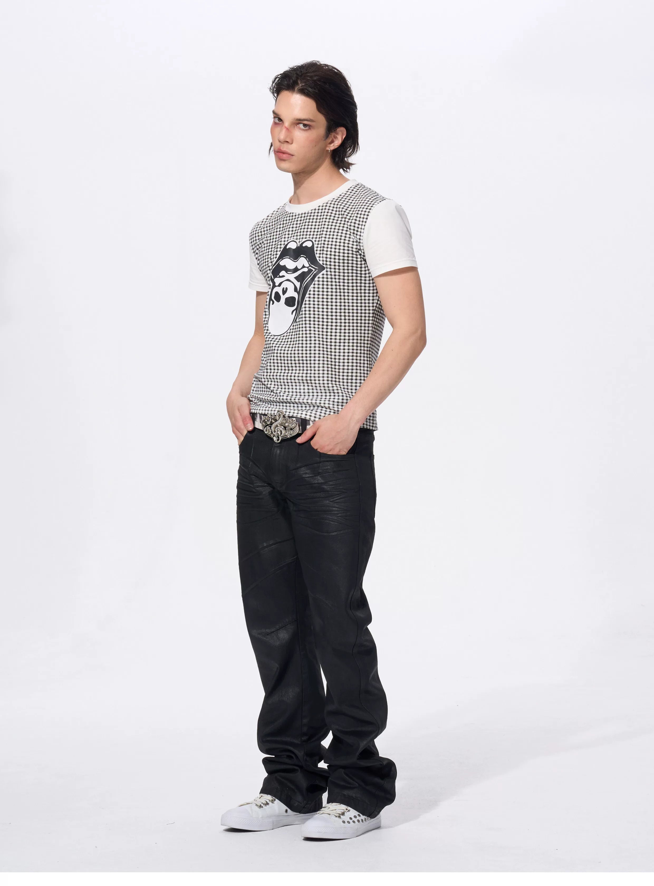 Men's Skull Print Plaid Tees