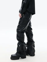 Zippered Flared Leather Casual Pants
