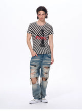Letter Print Striped Short Sleeve Tees