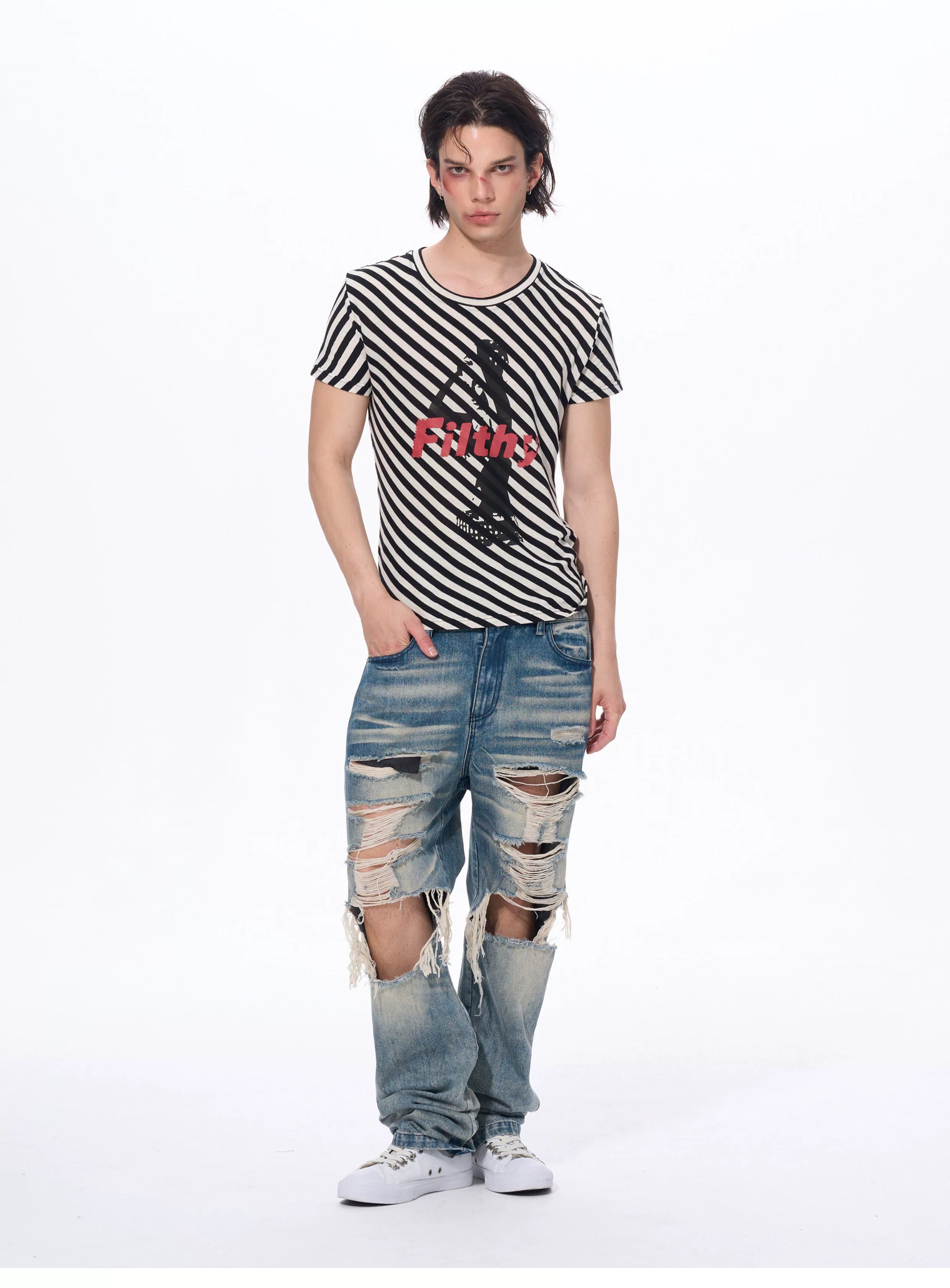 Letter Print Striped Short Sleeve Tees