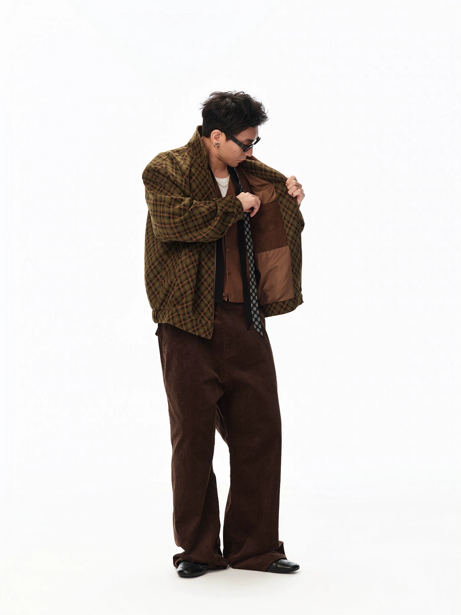 Patchwork Collar Plaid Coat