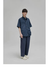 Short Sleeve Square Neck Cotton Shirt
