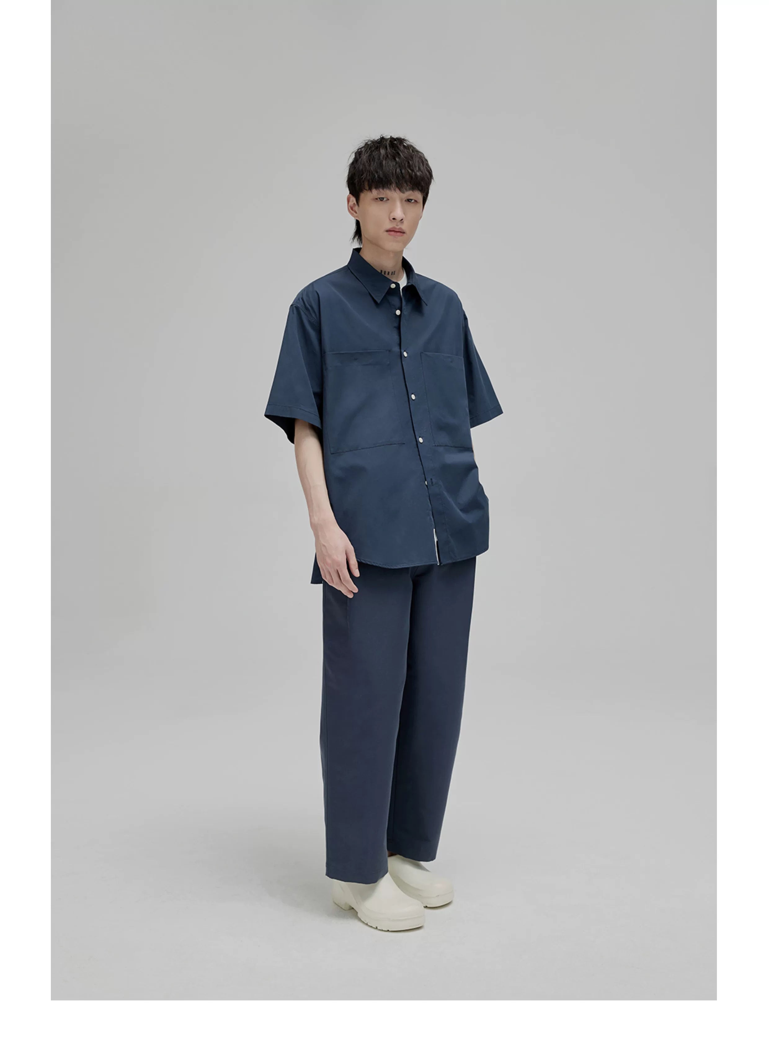 Short Sleeve Square Neck Cotton Shirt