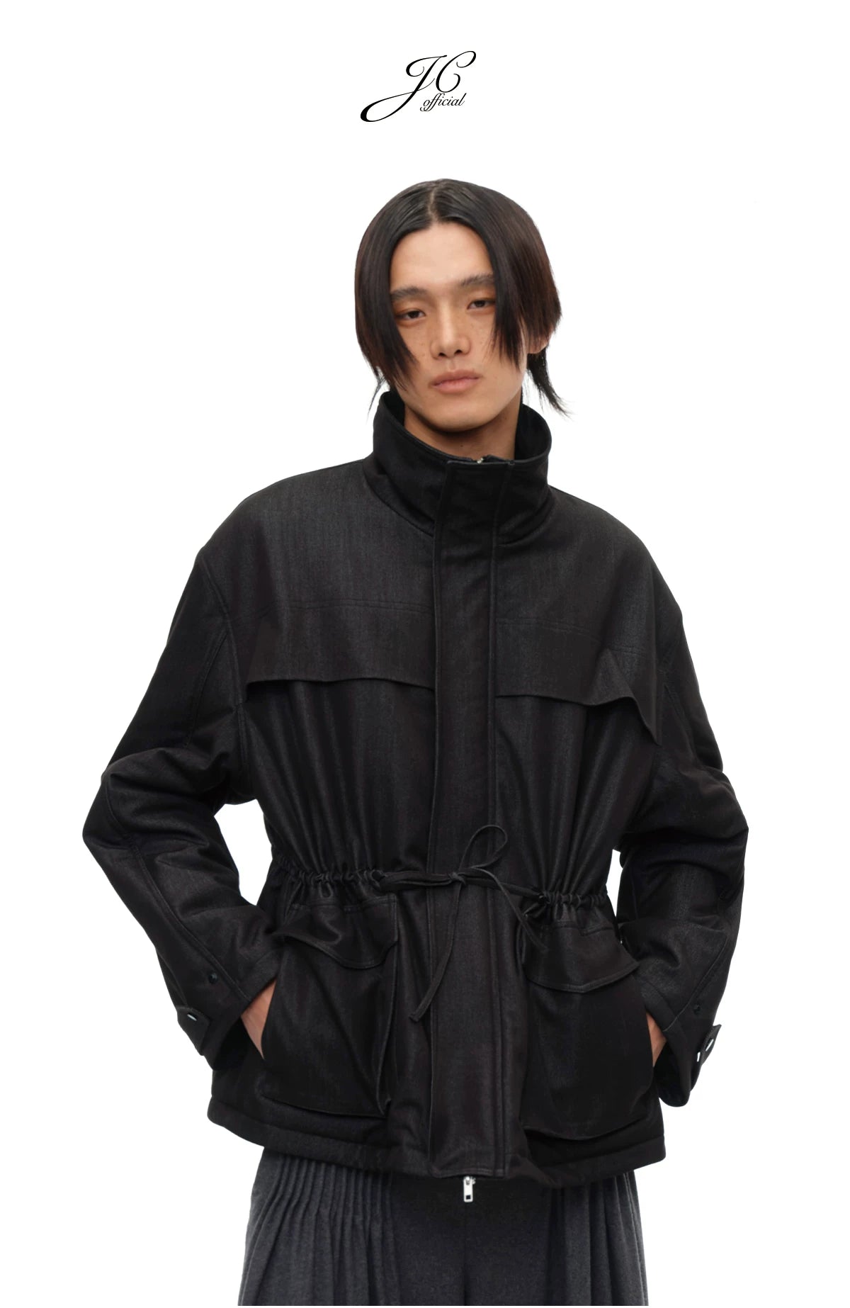 Drawstring High Neck Loose Padded Parka