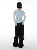 Dual Pocket Pleated Straight Flared Pants