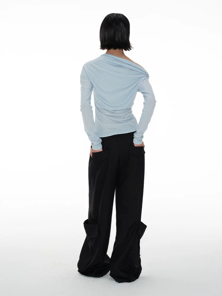 Dual Pocket Pleated Straight Flared Pants