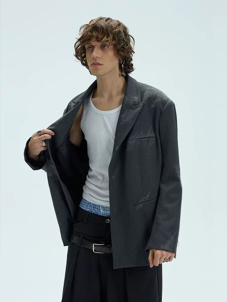 Two-Tone Distressed Oversized Casual Blazer