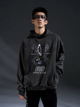 Loose Distressed Dark Metallic Print Sweatshirt
