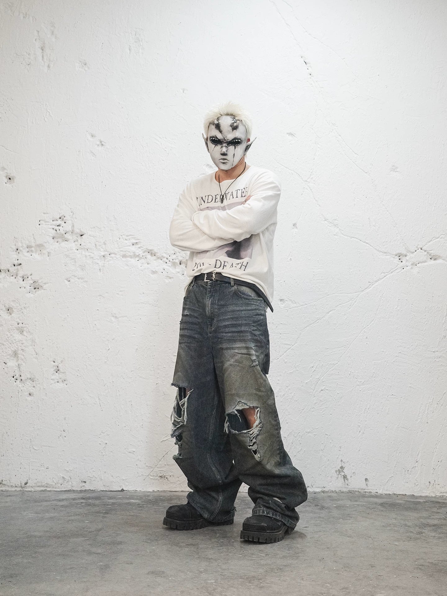 Muddy Distressed Ripped Baggy Jeans