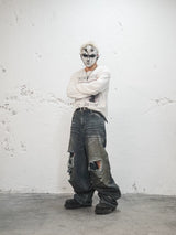 Muddy Distressed Ripped Baggy Jeans