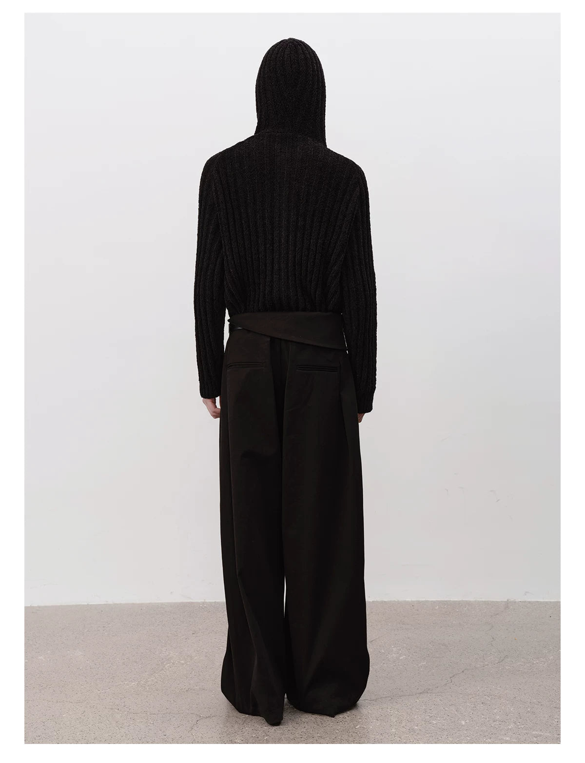 Ribbed Knit Hooded Sweater