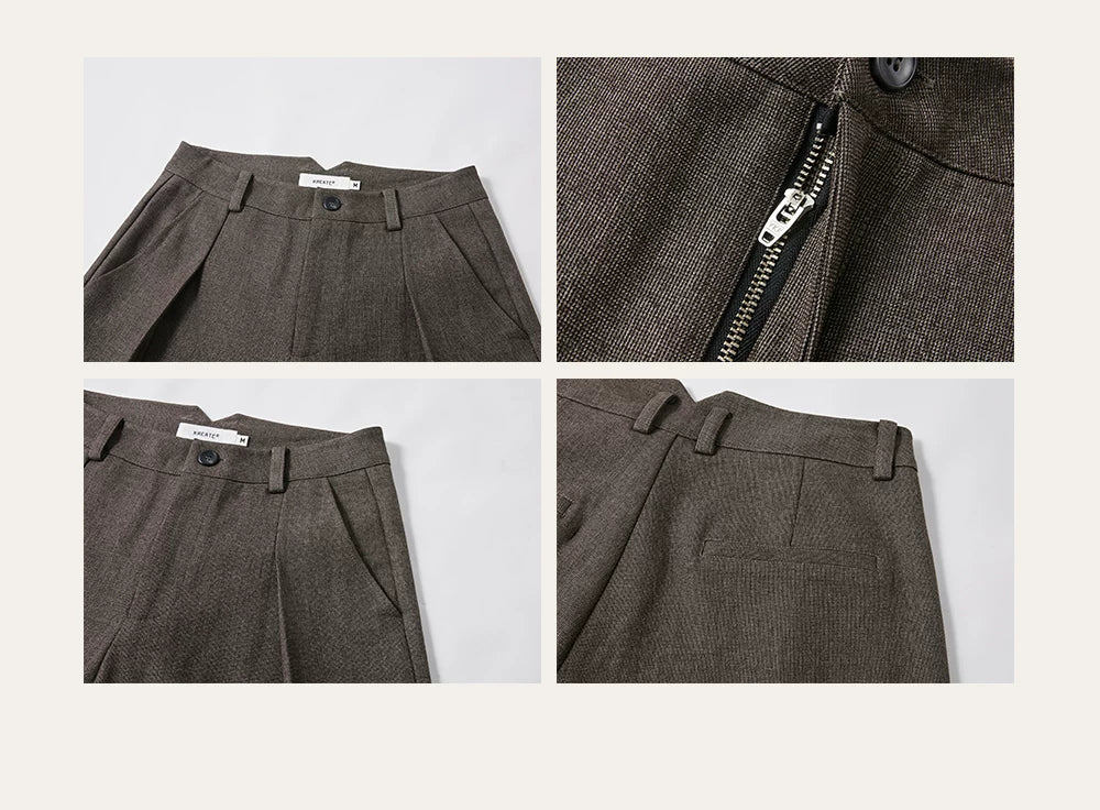 Wide Leg Pleated Wool Houndstooth Pants
