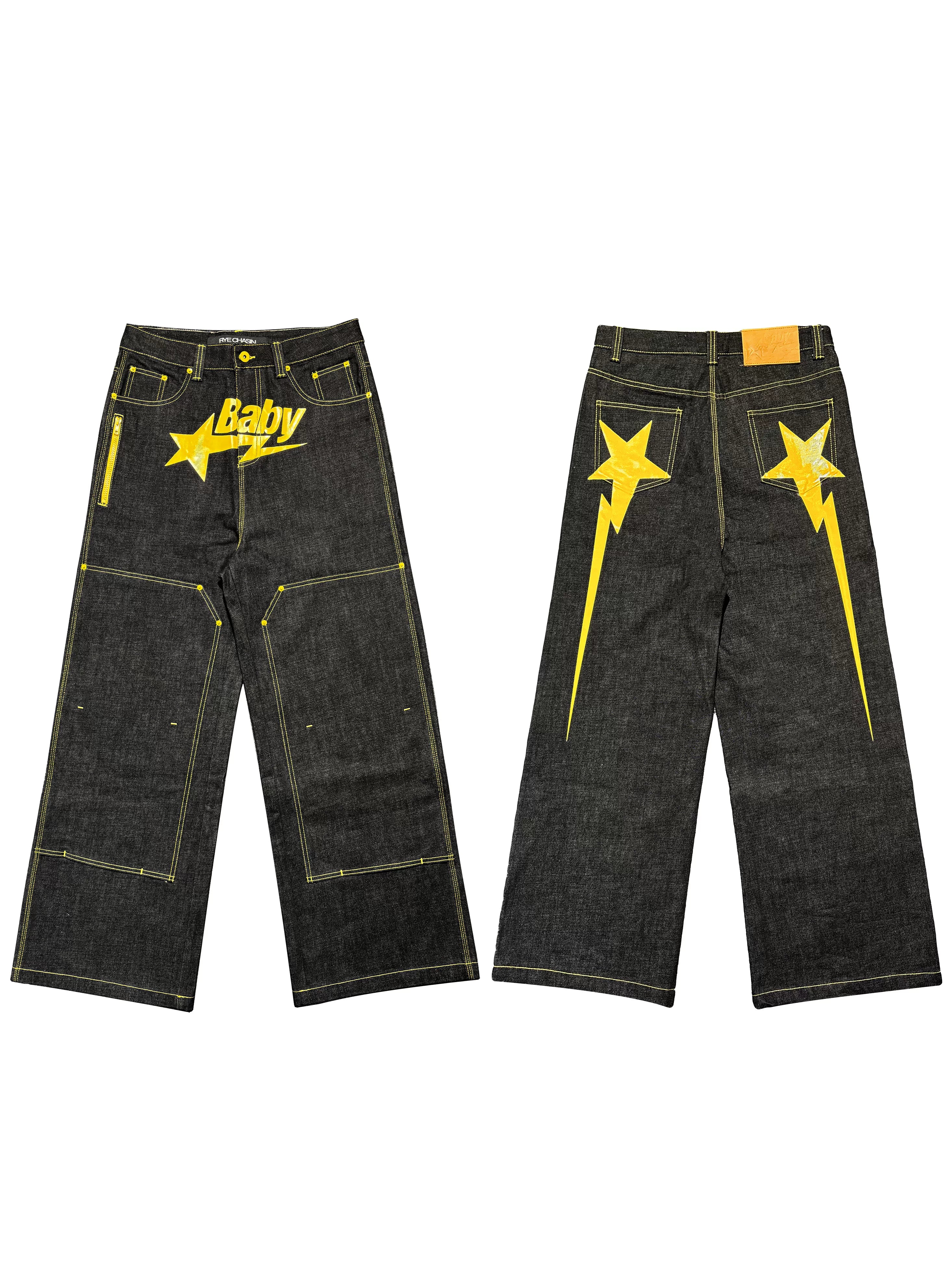 2000s Yellow BabySTA Bootleg Raw Jeans