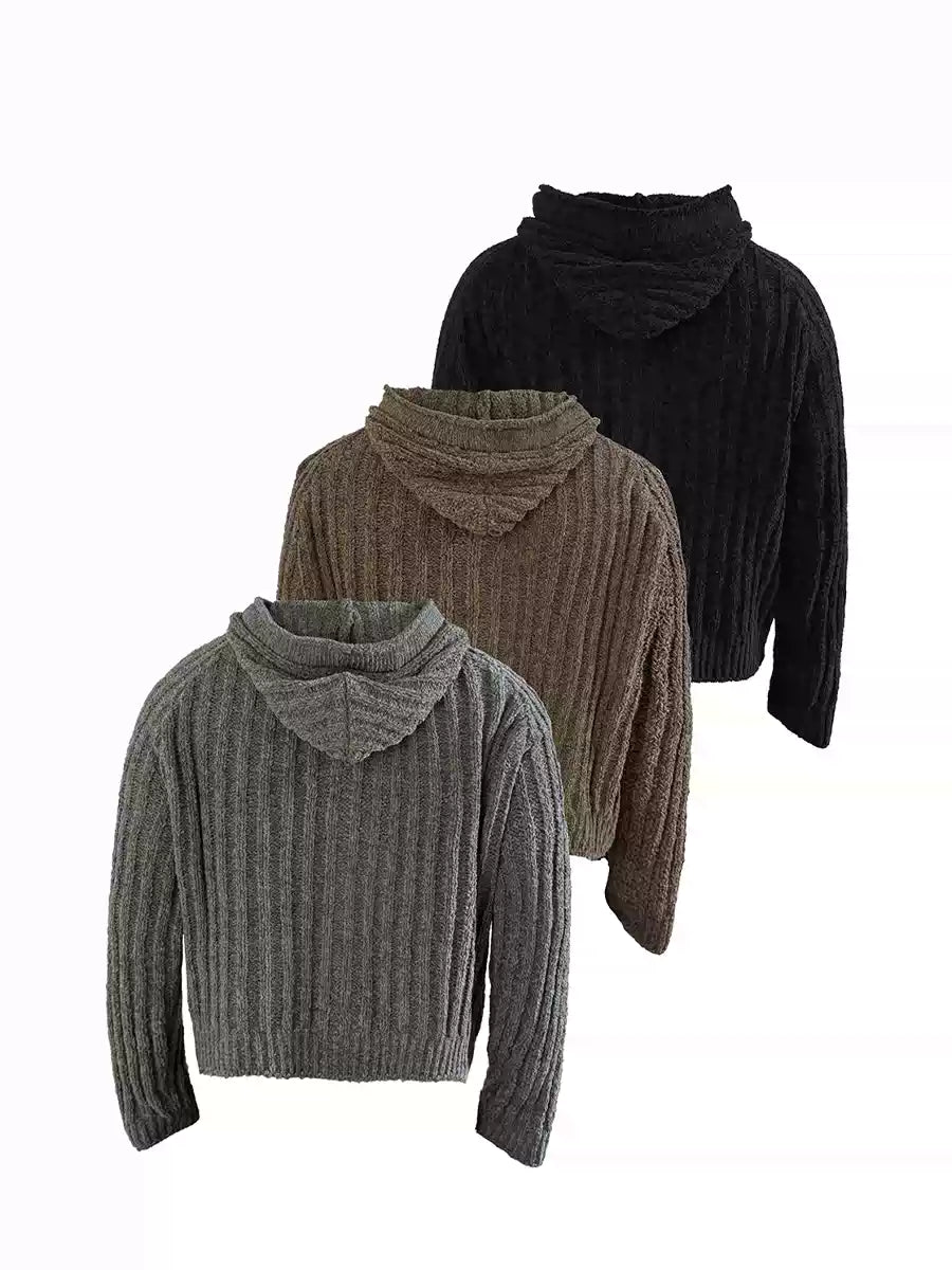Ribbed Knit Hooded Sweater
