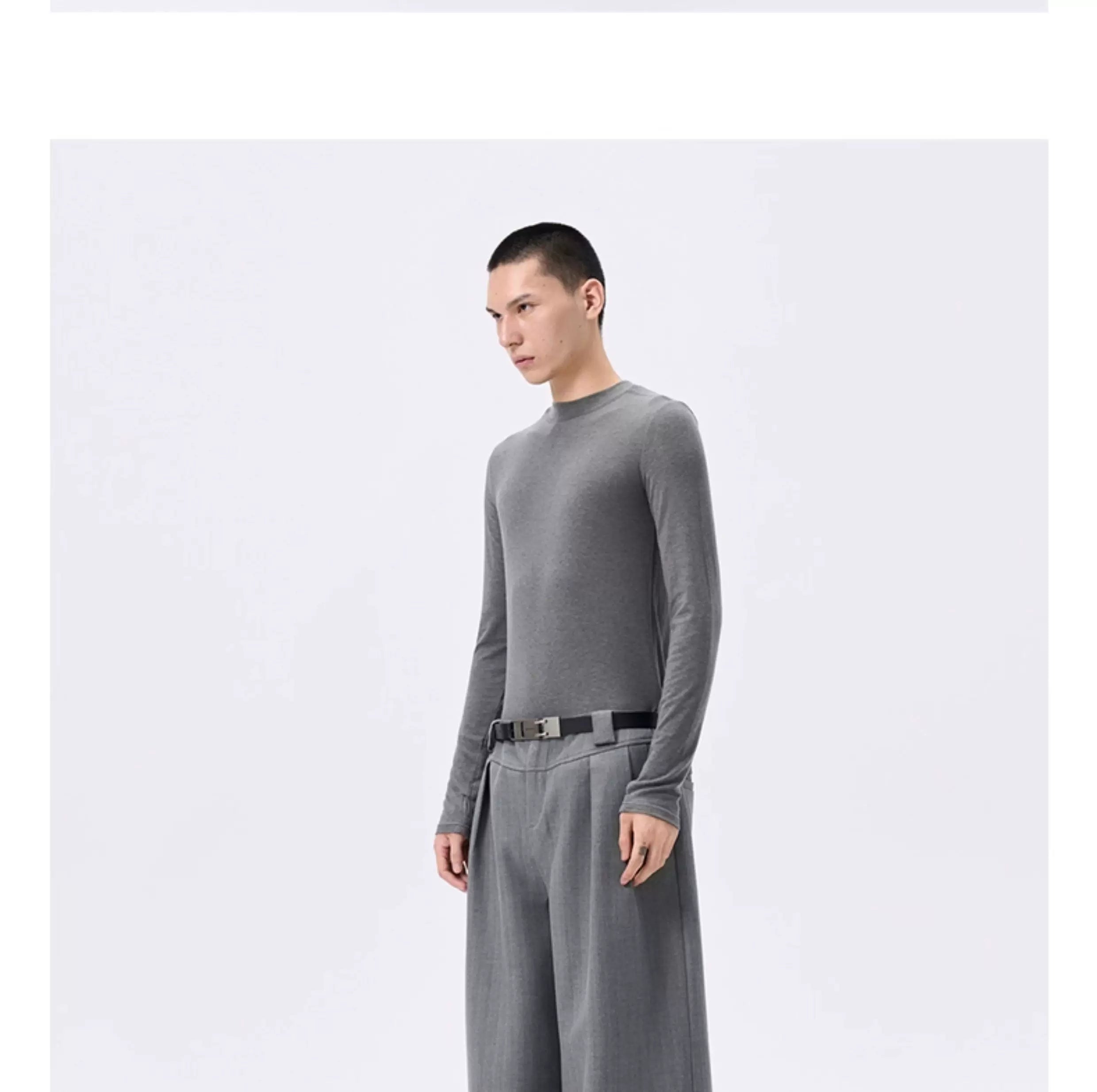 Grey Striped Wide Leg Lyocell Pants