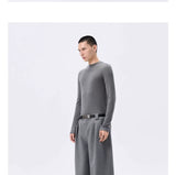Grey Striped Wide Leg Lyocell Pants