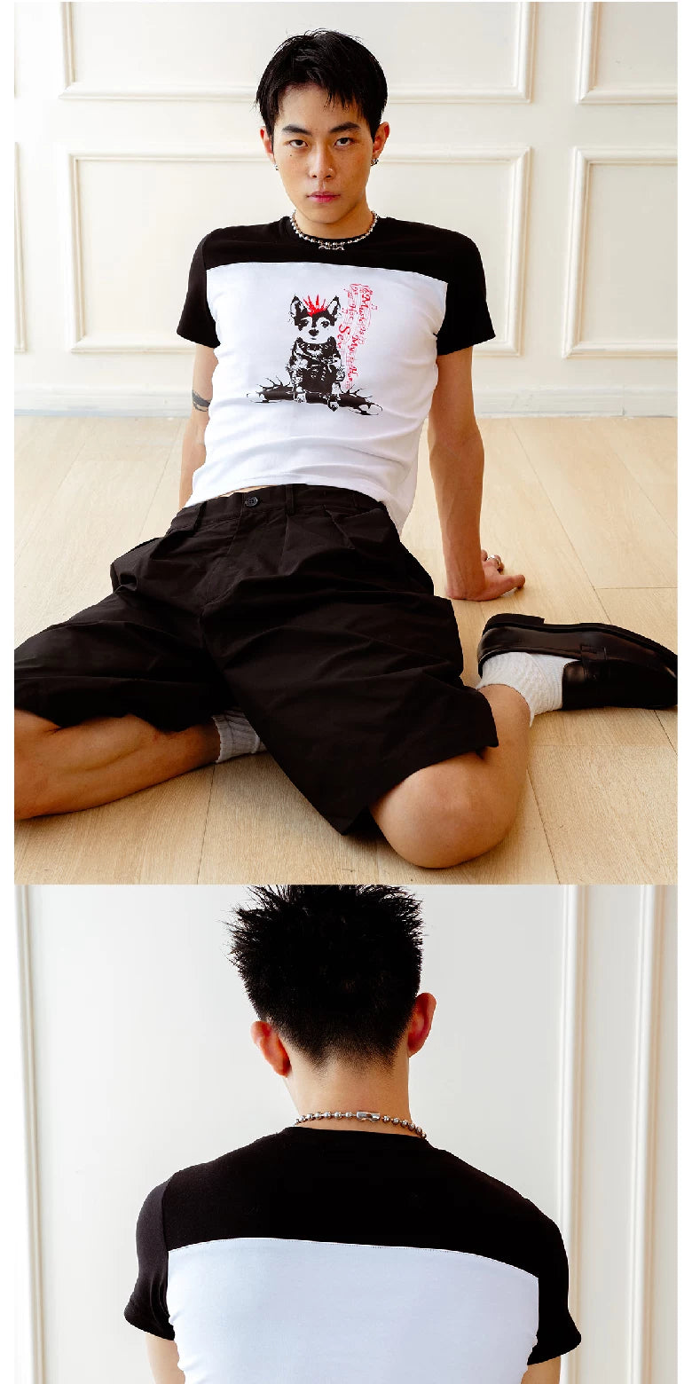 Vintage Punk Dog Print Slim Tee