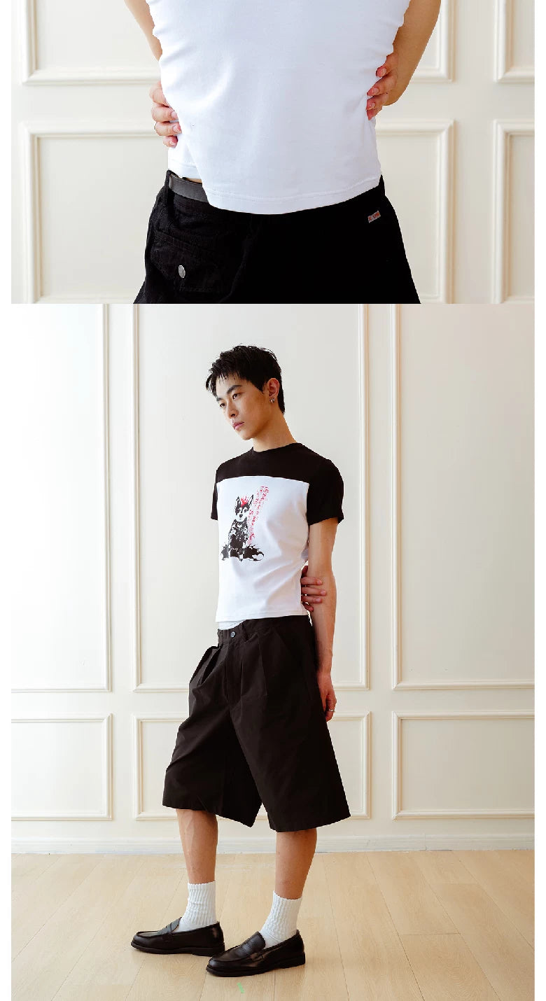 Vintage Punk Dog Print Slim Tee