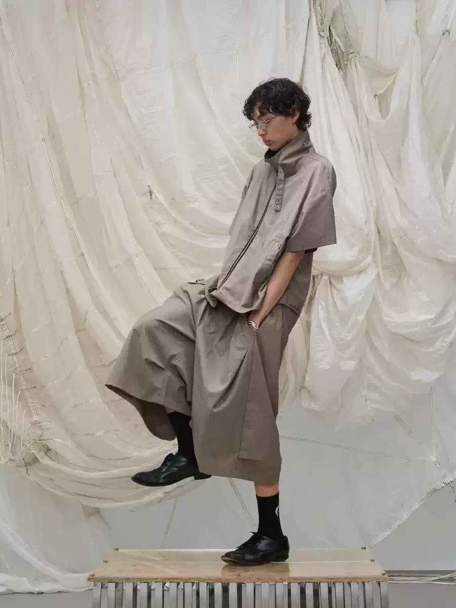Pleated Draped Cropped Dress Pants