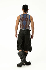 Men's Black Red PU Cargo Shorts