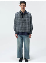 Short Color Block Plaid Cargo Shirt