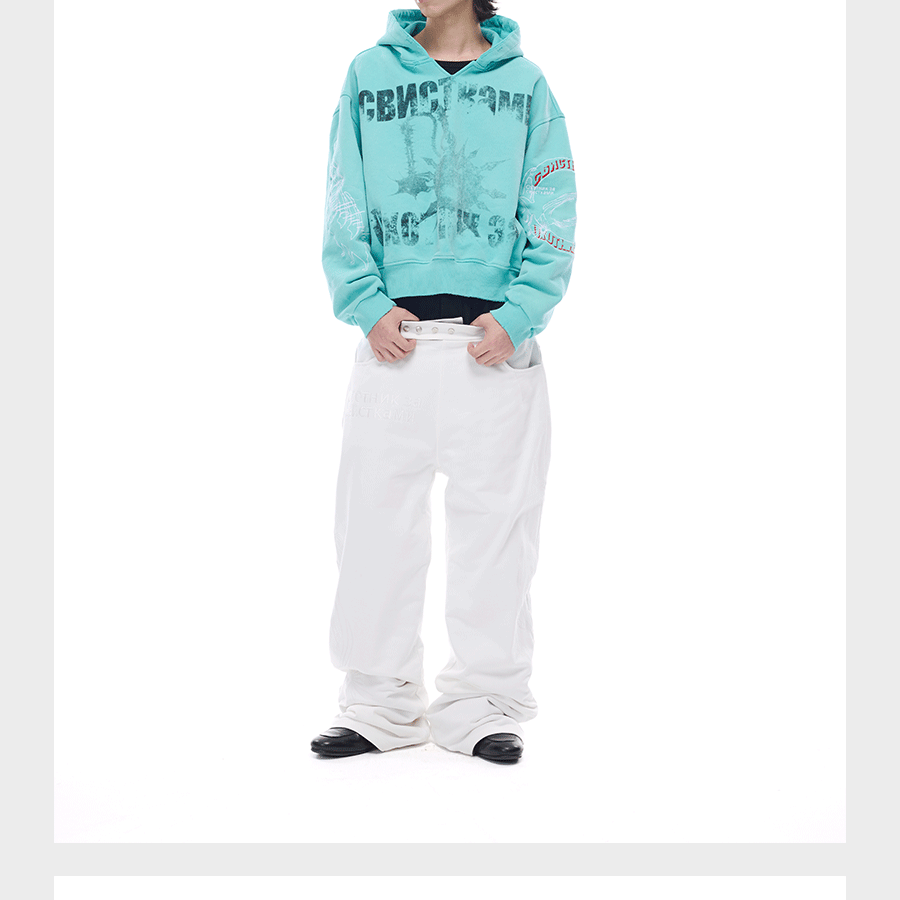 Tri-color Washed Distressed Embroidered V-neck Hoodie
