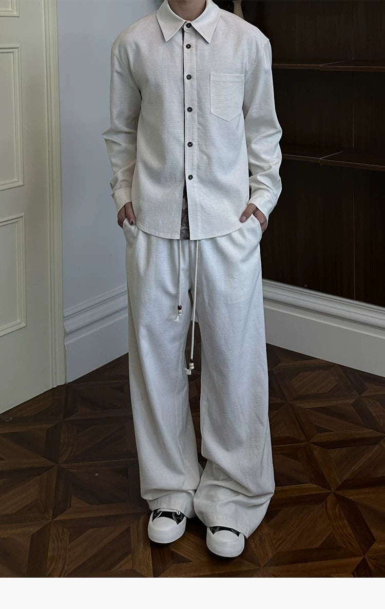 Long-sleeve Floral Color-block Tencel Linen Shirt