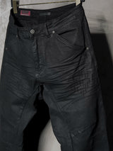 Waxed Distressed Curved Slim Jeans