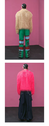Vintage Y2K Fuzzy Leather Button Coat