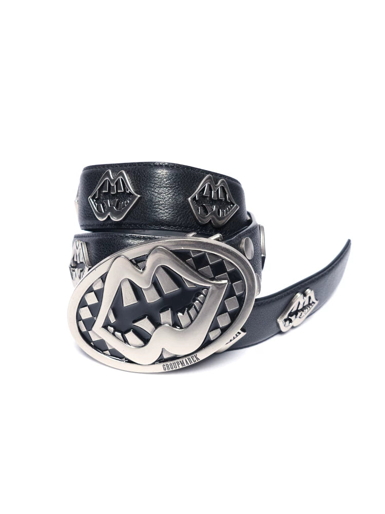 Vintage Silver Lip Leather Belt