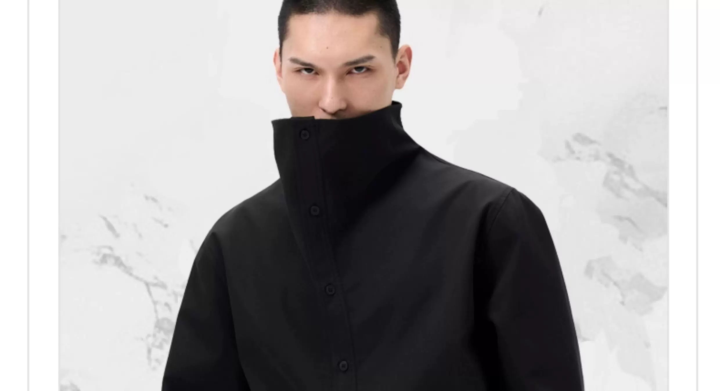 Black Oversized Stand Collar Shirt Jacket