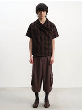 Pleated Cross Collar Plaid Tee