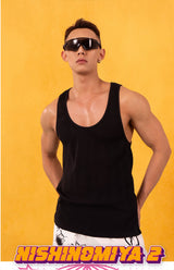 Men's Cleanfit Black Ribbed Gym Tank