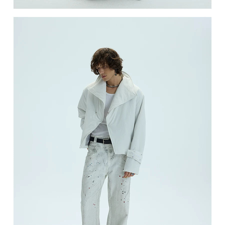 Two-Tone Single-Button Split Turtleneck Down Coat