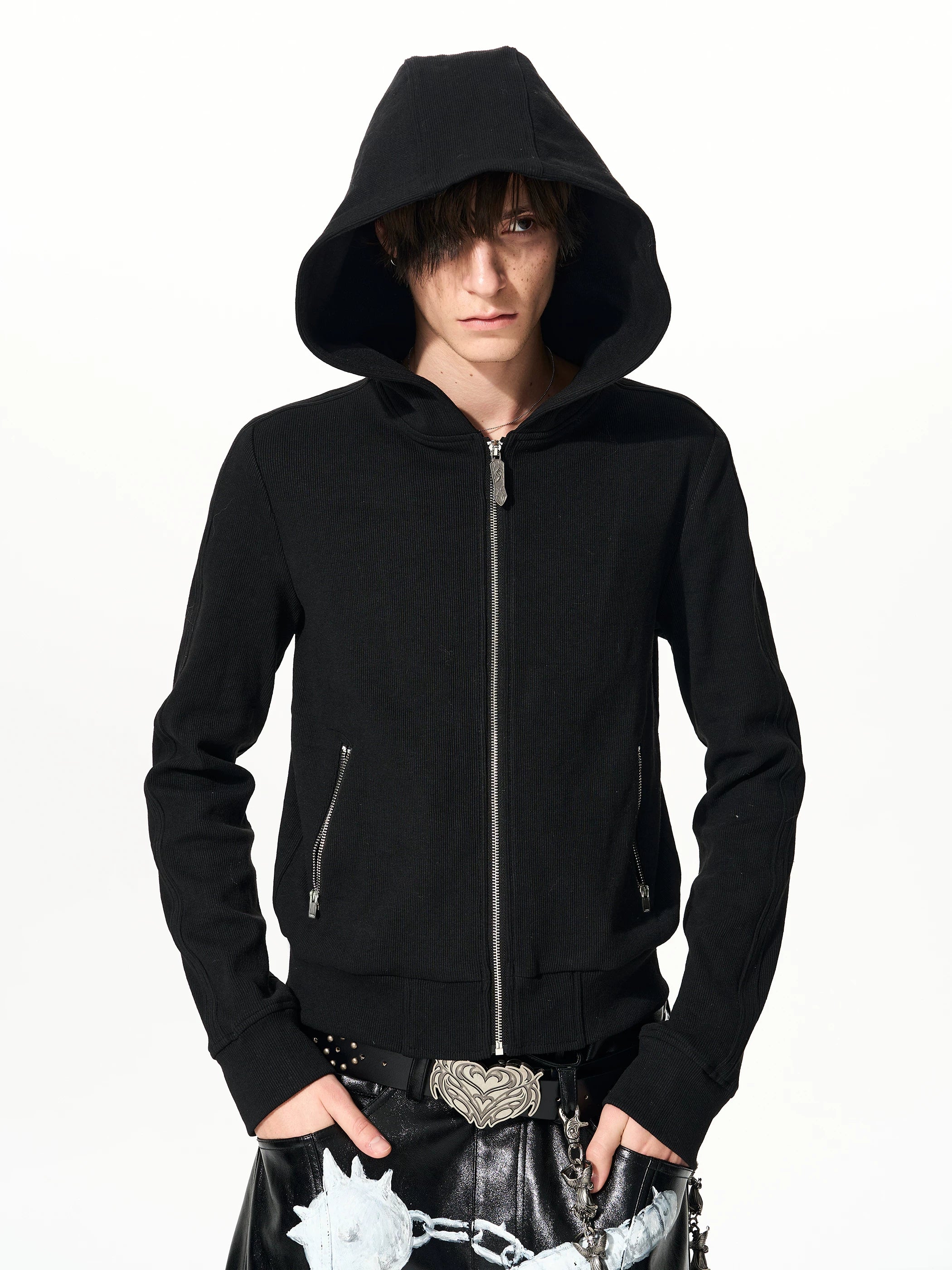Men's Black Skull Cross Zip Hoodie