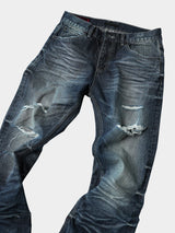 Distressed Red Selvedge Straight Jeans